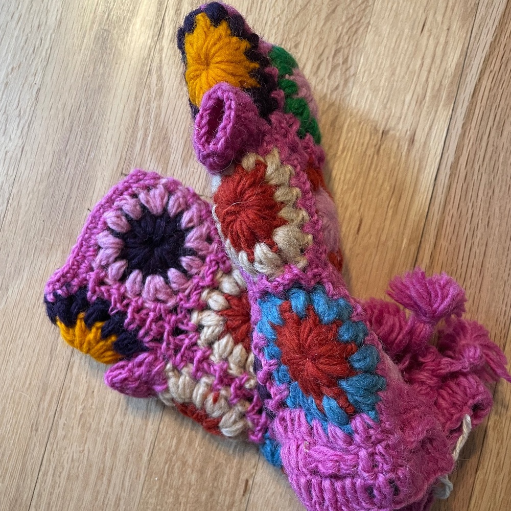 Multi colored fingerless funky mittens